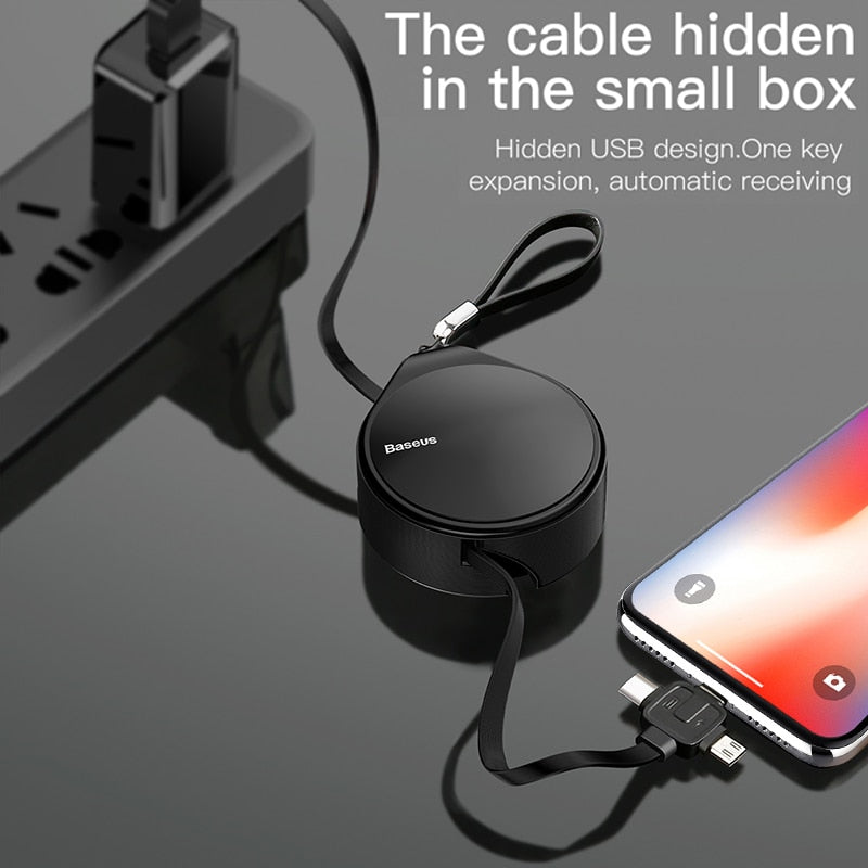 Baseus Retractable USB Cable Charging /  Data Cord 3 In 1 (Micro / Type C / Lighting)