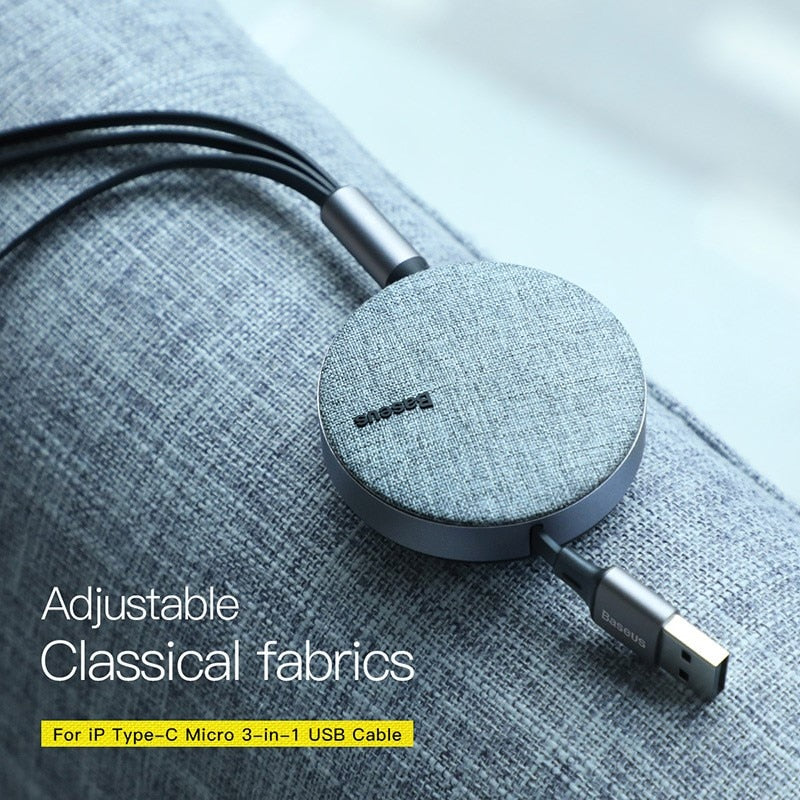 Baseus 3 in 1 3.5A Fast USB Charging Cable Retractable 1.2m  Quick Charging Cord with Type C / Micro / Lighting